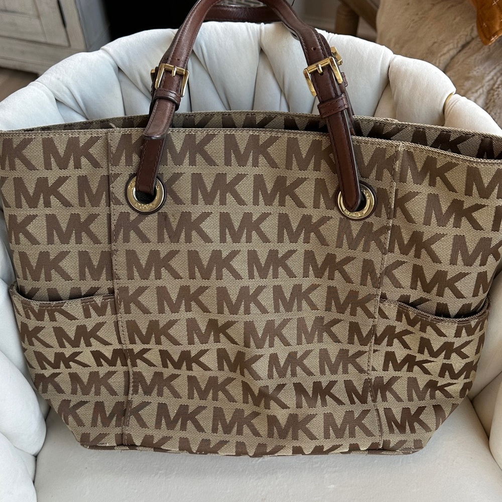 Michael Kors Tan and Brown Monogram Tote
